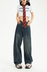 Distressed Pockets Wide Leg Baggy Jeans