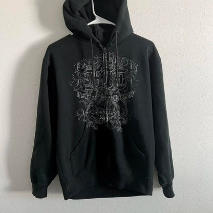 Casual Graphic Aesthetic Zip Up Hoodie