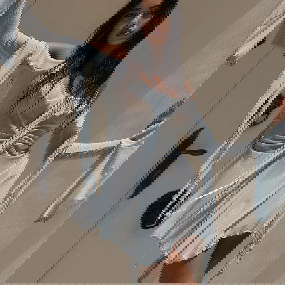 Dress Straps Tulle Sheer Long Sleeve Slim Fit Dress