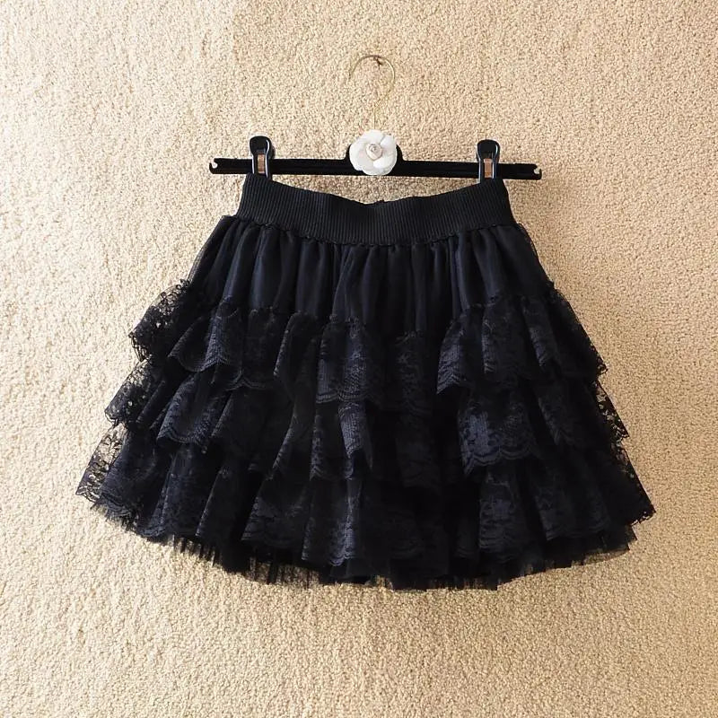 Elastic Gothic Black Mini Tutu Lace Tulle Sexy Detail Mesh Skirt