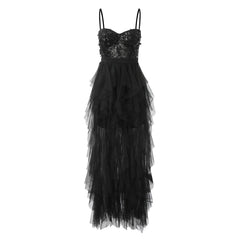 JuliaFashion - Elegant Evening 2024 New Sexy Net Yarn Slim Fit Sleeveless Spaghetti Strap Long Maxi Chic Lady Party Dress