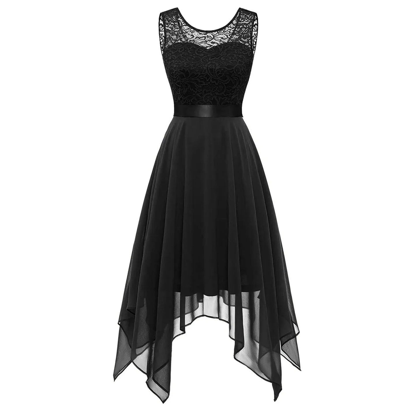 JuliaFashion - Elegant Formal Women Solid Color Lace Evening Party Ladies Sleeveless Loose Hollow Out Lace Floral Summer Long Dress
