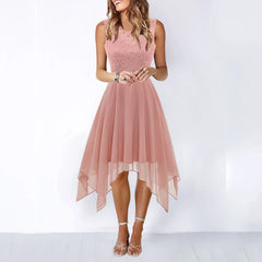 JuliaFashion - Elegant Formal Women Solid Color Lace Evening Party Ladies Sleeveless Loose Hollow Out Lace Floral Summer Long Dress
