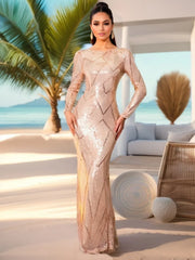 Elegant O Neck Long Sleeves Evening Prom Bodycon Dress Green Christmas Party Dresses-L
