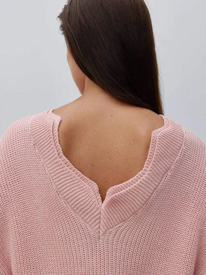 Elegant Backless Sexy Cut Out Long Sleeve Casual Christmas Sweater Pink / S Sweaters-L
