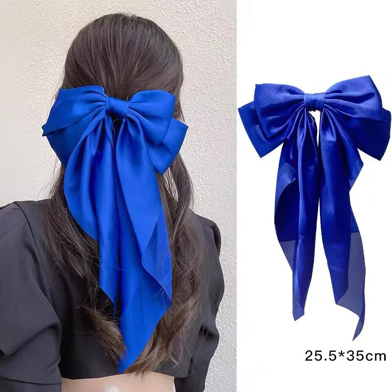 Red Satin Ponytail Christmas Hair Accessory Blue Accessories-L