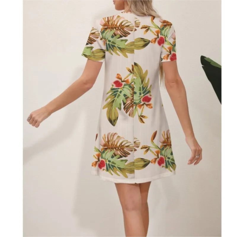 Julia Fashion - Slim Fit Short Sleeve Round Neck Flower Mini Dress