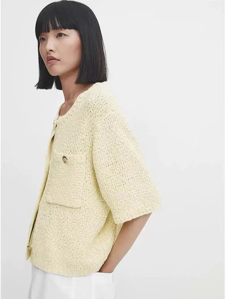 Small Fragrance Texture Knitted Short Cardigan