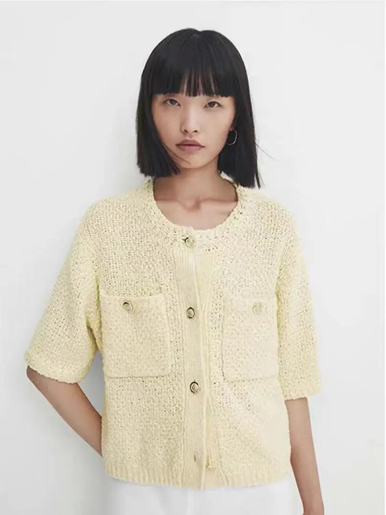 Small Fragrance Texture Knitted Short Cardigan