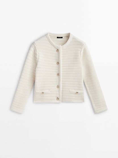 New Style Small Fragrance Button Design Texture Cardigan