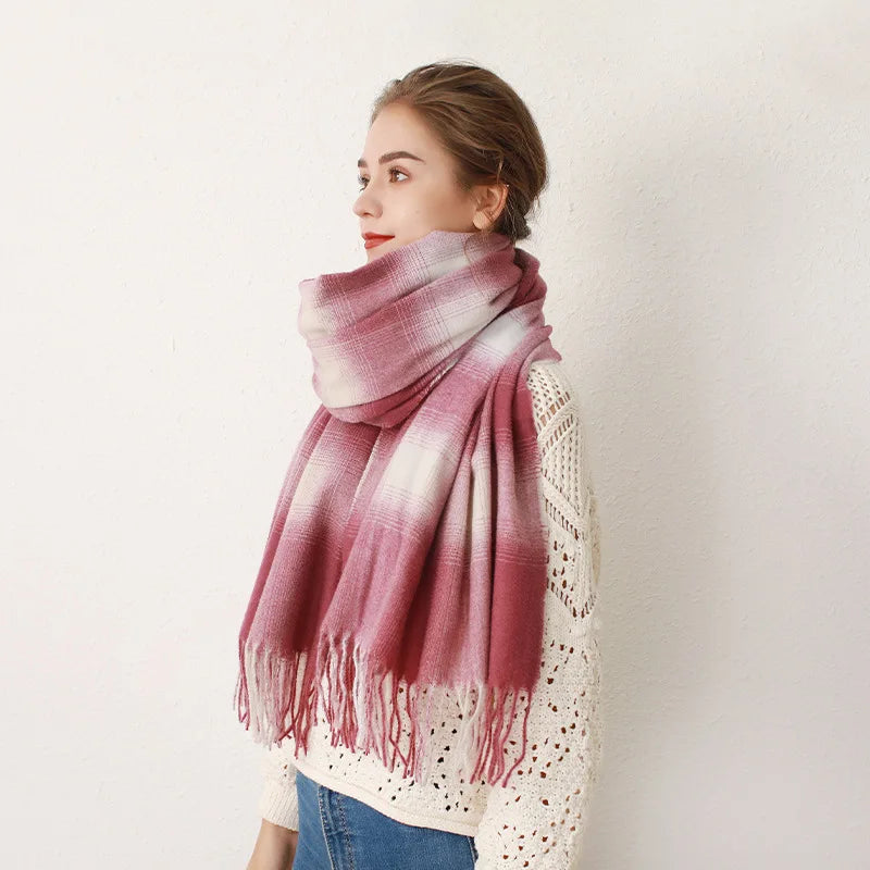 Europe Gradient Plaid Acrylic Cashmere Long Muffler Scarf Scarfs-L