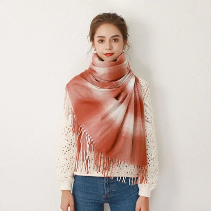 Europe Gradient Plaid Acrylic Cashmere Long Muffler Scarf Orange White / L200Cm W84Cm Scarfs-L