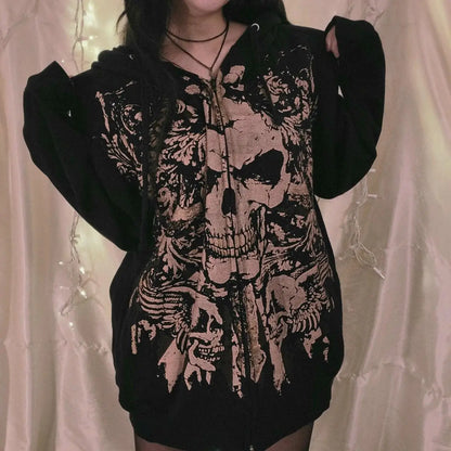 Ladies Y2K Slim Spice Leisure Skull Print Autumn Hoody