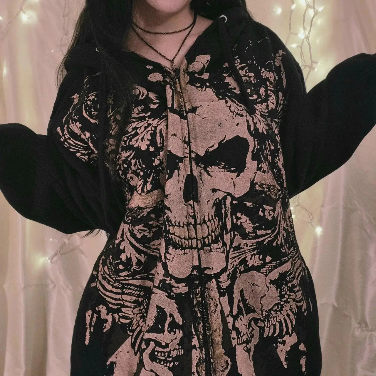 Ladies Y2K Slim Spice Leisure Skull Print Autumn Hoody