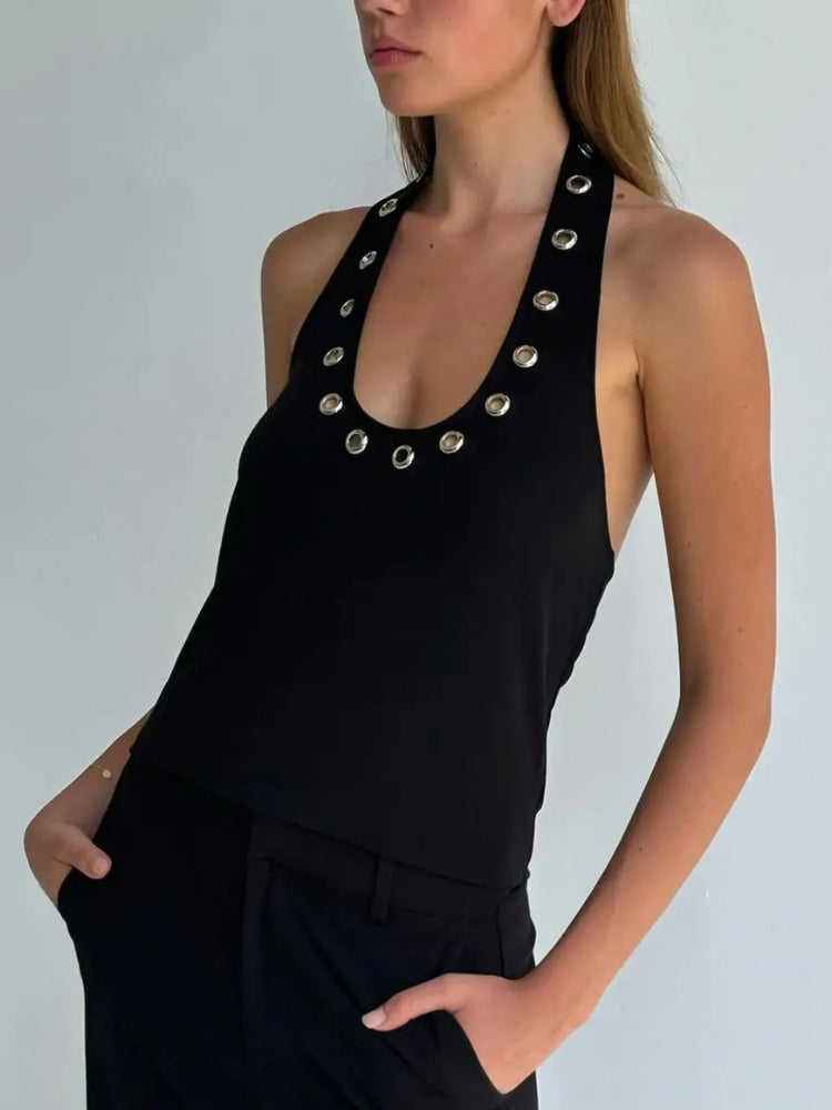 Eyelet Halter Neck Top