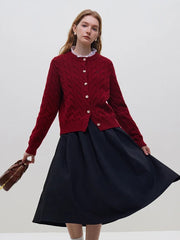 100% Wool Twisted Blossom Coat Casual Knit Sweater Cardigan