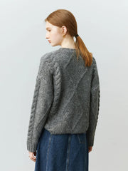 Rhombus Pattern Twist Knitted Pullover Sweater