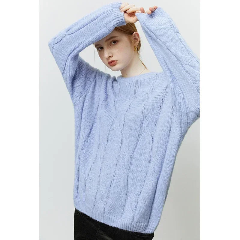 Round Neck Twisted Mohair Casual Solid Full Sleeve Christmas Sweater Lavender / Xs Sweaters-L