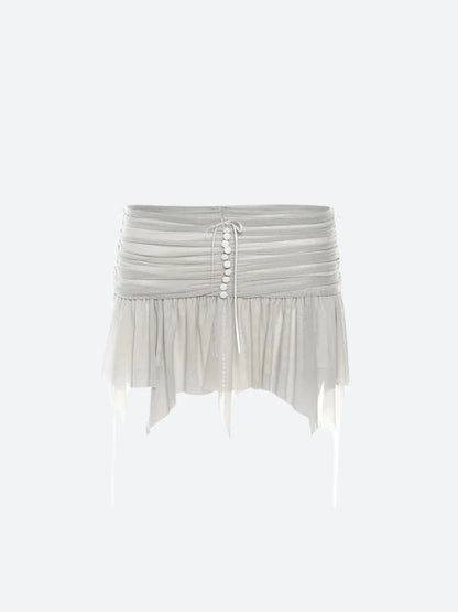 Fairycore Mesh Ruffled Top & Mini Skirt Two Piece Set