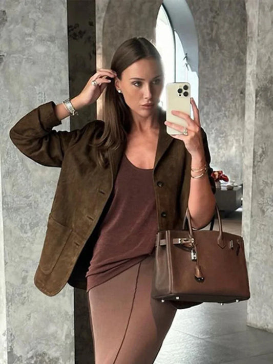 Fashion Elegant Casual Stylish Warm Brown Lapel Jacket