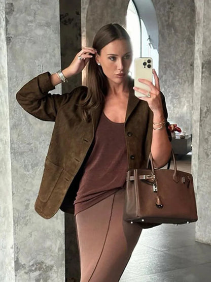 Fashion Elegant Casual Stylish Warm Brown Lapel Jacket