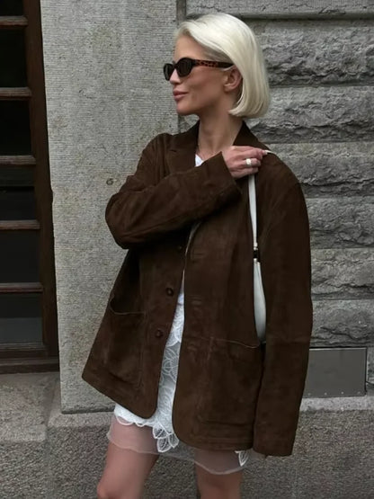 Fashion Elegant Casual Stylish Warm Brown Lapel Jacket