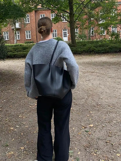 Classic Grey Round Neck Casual Snap Button Long Sleeve Cardigan