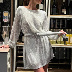 JuliaFashion - Fashion Sequin Beaded Vintage Elegant Evening Mini Dress