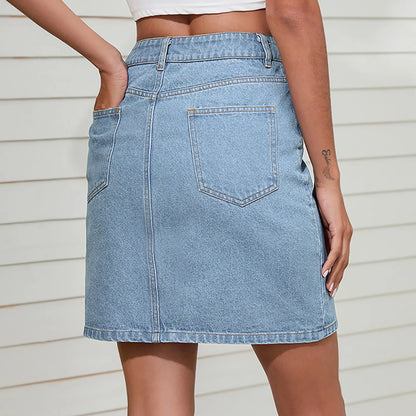 JuliaFashion - Fashion Summer Denim Skirt Women's Denim Pencil Skirt Stretch Jean Knee Length High Waist Mini Skirts Female 2024 Summer Skirts Dress