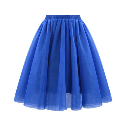 JuliaFashion - Fashion Tulle Skirt Pleated Tutu Skirts Womens Soft Drape Mid Length Skirt Wedding Bridal Bridesmaid Large Size A Line Skirts Dress