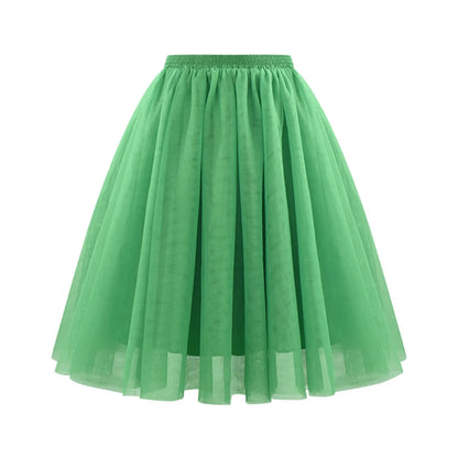 JuliaFashion - Fashion Tulle Skirt Pleated Tutu Skirts Womens Soft Drape Mid Length Skirt Wedding Bridal Bridesmaid Large Size A Line Skirts Dress