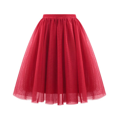 JuliaFashion - Fashion Tulle Skirt Pleated Tutu Skirts Womens Soft Drape Mid Length Skirt Wedding Bridal Bridesmaid Large Size A Line Skirts Dress