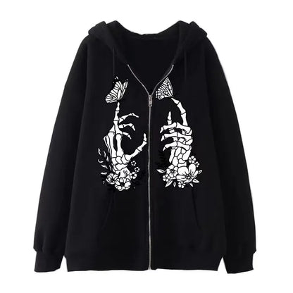 Fashion Retro Oversized Gothic Black Zip Up Hoodie