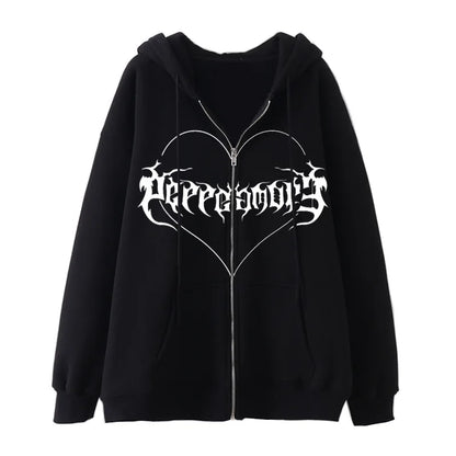 Fashion Retro Oversized Gothic Black Zip Up Hoodie