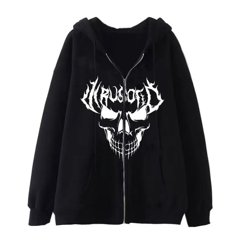 Fashion Retro Oversized Gothic Black Zip Up Hoodie