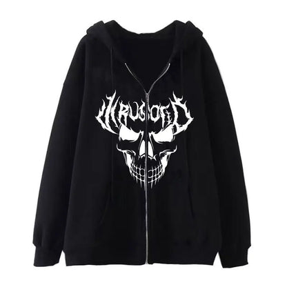 Fashion Retro Oversized Gothic Black Zip Up Hoodie