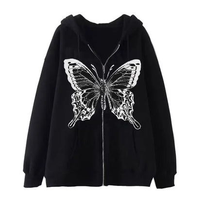 Fashion Retro Oversized Gothic Black Zip Up Hoodie