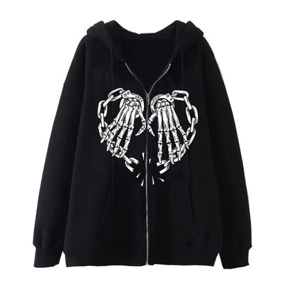 Fashion Retro Oversized Gothic Black Zip Up Hoodie