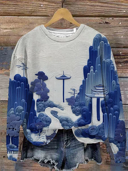 Elegant Casual Loose Round Neck Outdoor Autumn Winter Christmas Tree Hoodie Blue / Xxs Hoodies-L