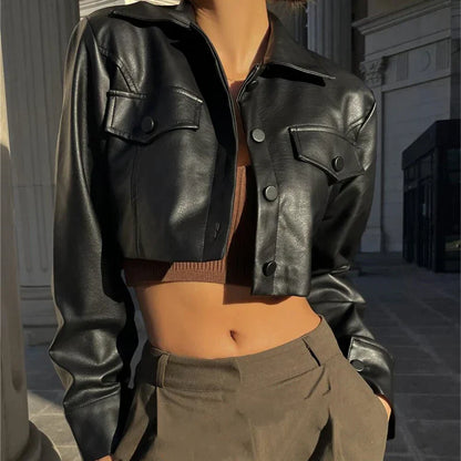 Faux Leather Cropped Jacket