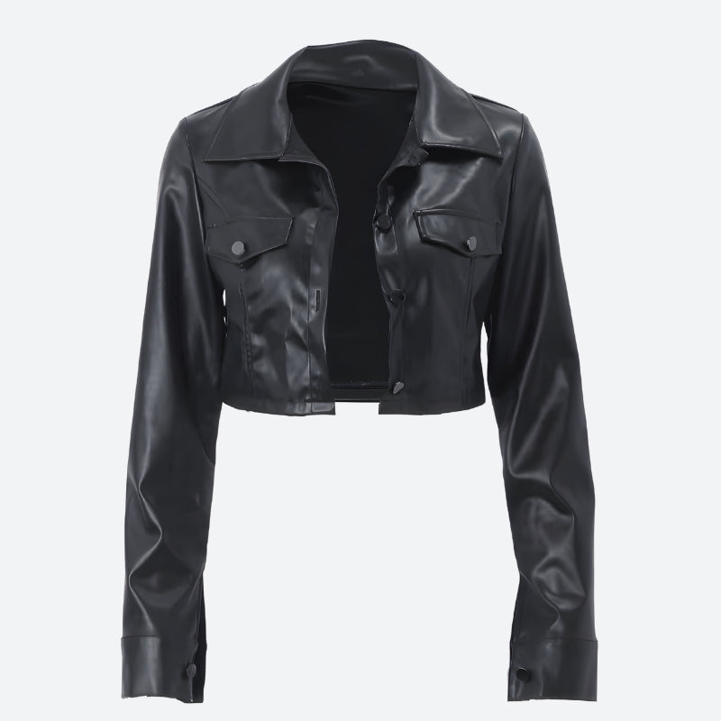 Faux Leather Cropped Jacket