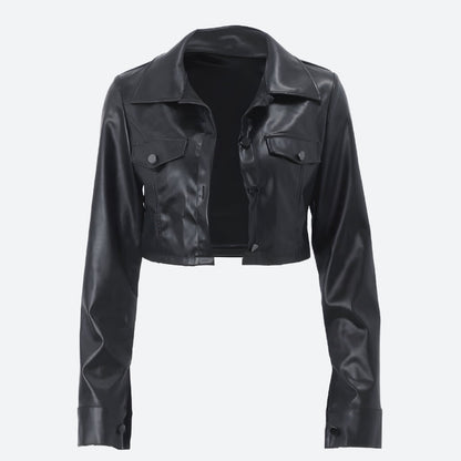 Faux Leather Cropped Jacket