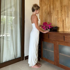 Floral Applique Slit Backless Birthday Vestido 2024 Summer Ruched Midi Dress