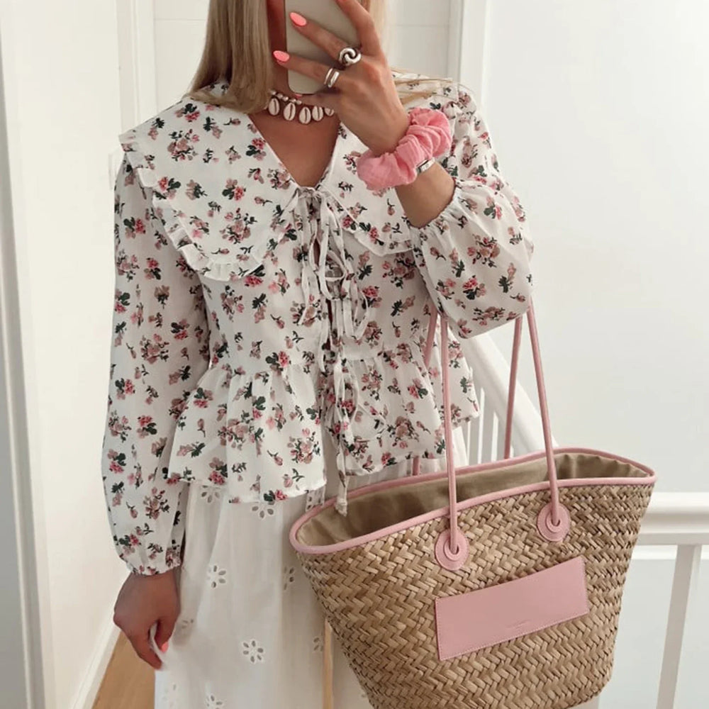 Floral Babydoll Ruffled Blouse blouse-250223