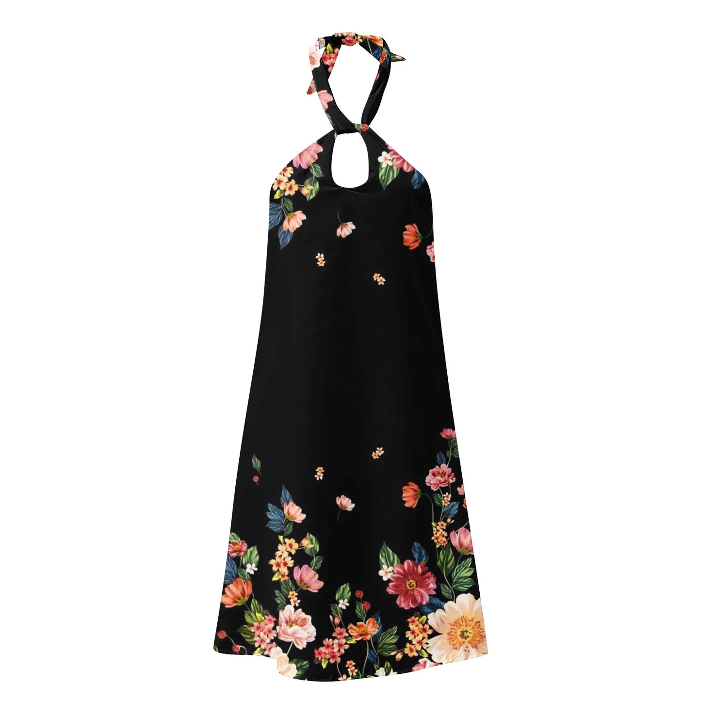 JuliaFashion - Floral Print Summer Mini Women Sexy Cross Straps Halter Neck Tank Sleeveless Backless Beach SunCasual Dress