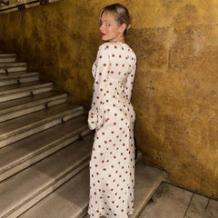 French Printed Bell Sleeve  Casual Maxi Dress