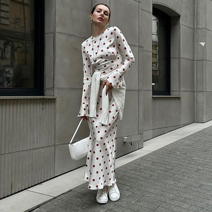 French Printed Bell Sleeve  Casual Maxi Dress