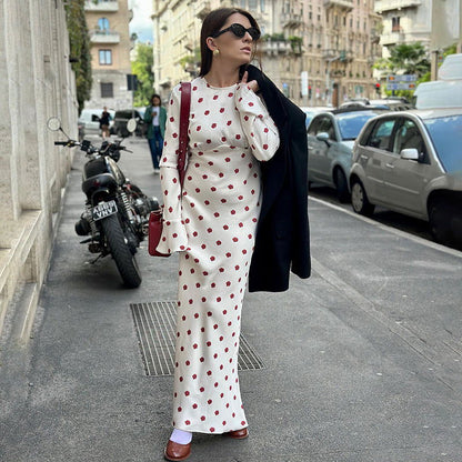 French Printed Bell Sleeve  Casual Maxi Dress