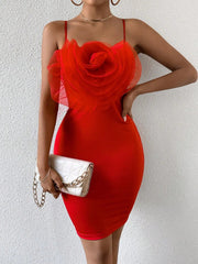 Floral Cami Braces Backless Red Christmas Party Dress Dresses-L
