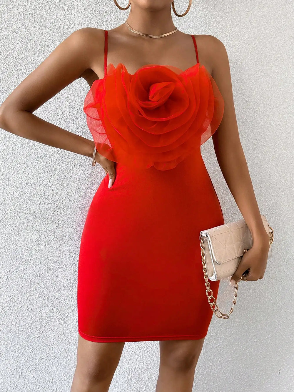 Sexy Floral Cami Braces Backless Red Christmas Party Dress Dresses-L